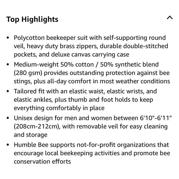 NEW Humble Bee 410P Big And Tall Polycotton Beekeeper Suit With Round Veil 6XL - Picture 6 of 12